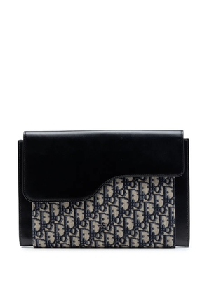 Christian Dior Pre-Owned 2021 Oblique Canvas and Leather Saddle Flap Portfolio Pouch clutch bag - Black