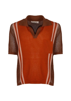 Marni stripe-detail mesh-knit polo-collar T-shirt - Red