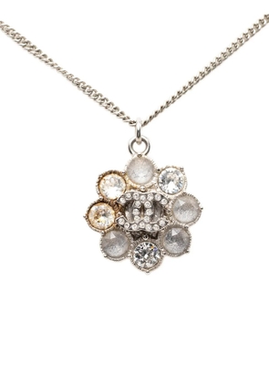 CHANEL Pre-Owned 2016 CC Brass Strass Flower Pendant Necklace costume necklace - Silver
