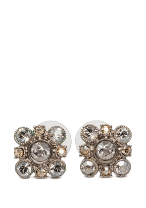 CHANEL Pre-Owned 2009 CC Brass Strass Floral Push Back Earrings costume earrings - Silver