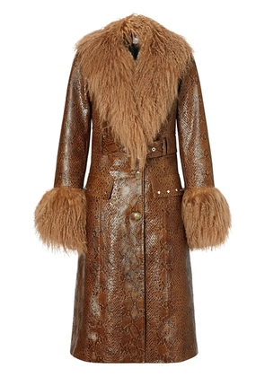Burberry snake-effect fur-trim jacket - Brown