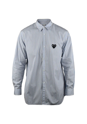 Comme des Garçons Homme striped embroidered-heart shirt - Blue