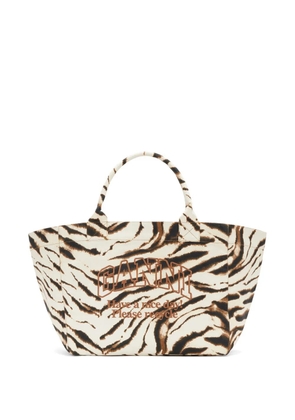 GANNI zebra-print logo-embroidered tote bag - Neutrals