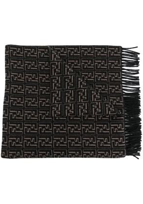 FENDI logo-print virgin-wool scarf - Black