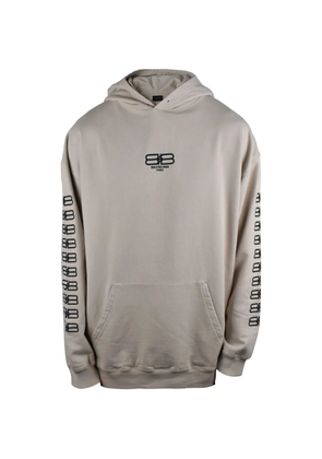 Balenciaga logo-embroidered cotton hoodie - Neutrals