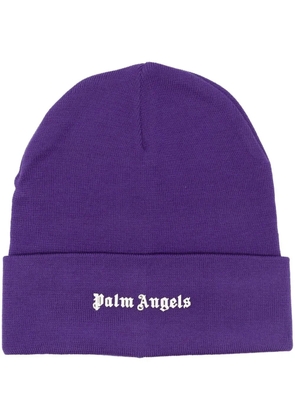 Palm Angels logo-print knit beanie - Purple