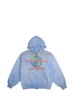 SATOSHI NAKAMOTO 1969 Rock distressed graphic-print hoodie - Blue