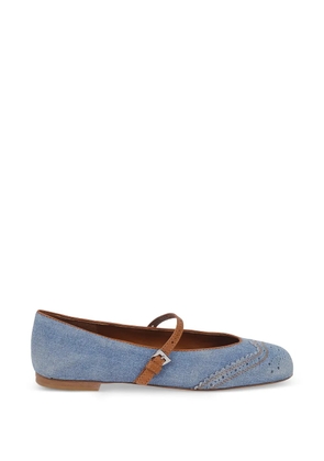 Ermanno Scervino brogue-detail buckle-strap ballet flats - Blue