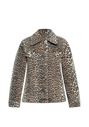 GANNI leopard-print denim jacket - Brown