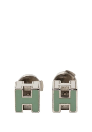 Hermès Pre-Owned 2000-2026 Palladium Plated Enamel Cage dH Cube Push Back Earrings costume earrings - Green