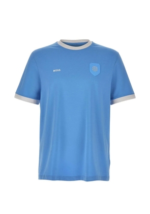 BOSS logo-patch contrast-trim T-shirt - Blue