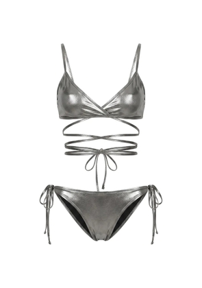 The Attico metallic-effect wrap bikini - Grey