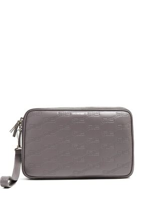 Balenciaga logo-embossed double-zip clutch bag - Grey