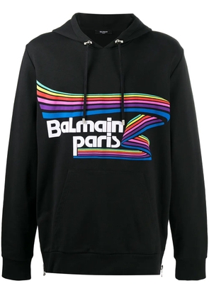 Balmain logo-print drawstring hoodie - Blue
