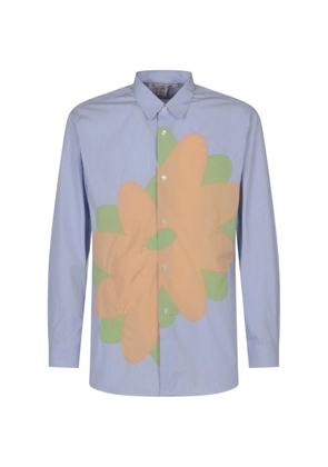Comme Des Garçons stripe-pattern floral-print shirt - Blue