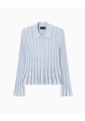 Classic-collar cardigan in plated rib knit
