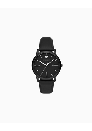 Three-Hand Date Black Leather Watch