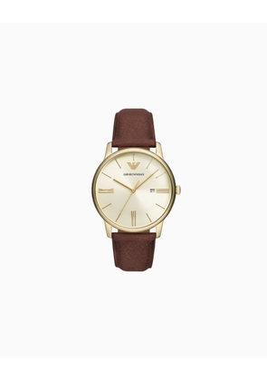 Three-Hand Date Brown Leather Watch