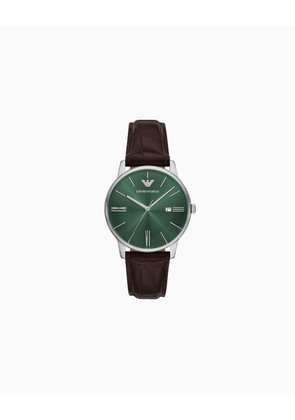 Three-Hand Date Brown Leather Watch