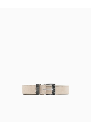 Crust leather belt with 3D patterned buckle