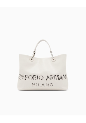 MyEA medium shopper bag in nappa leather with a zebra-striped logo