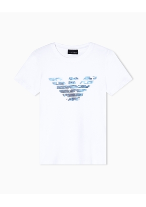 T-shirt in stretch cotton jersey with a textured eagle logo