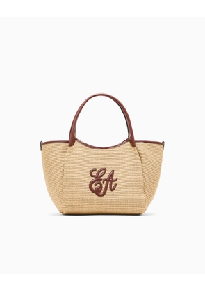 Woven straw medium shopper bag with EA logo