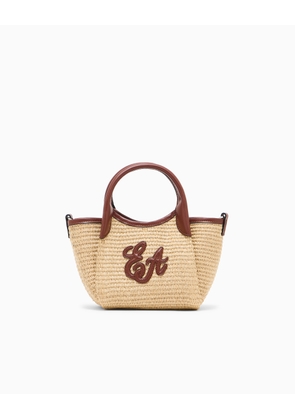 Woven straw small shopper bag with EA logo