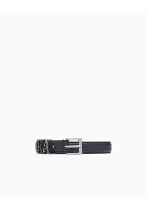 Micro-grained leather belt with EA buckle