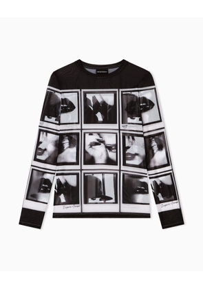 Mesh jumper with all-over photographic prints