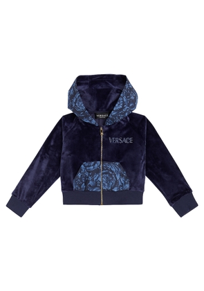 Versace Kids Barocco embellished velvet hoodie