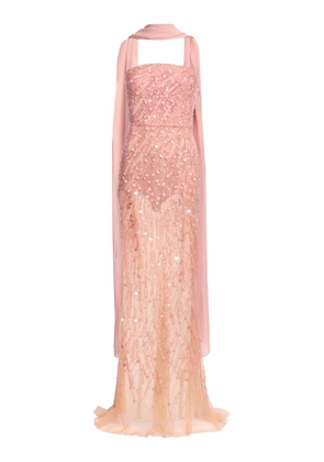 Elie Saab Scarf-Detailed Bead-Embroidered Maxi Dress - Moda Operandi