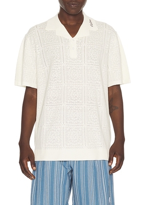 Malbon Resort Crochet Polo in Ivory - White. Size XL/1X (also in S, M, L).