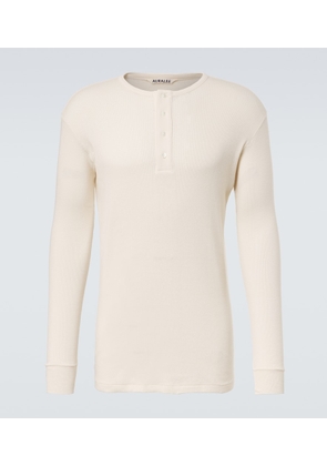 Auralee Ribbed-knit cotton Henley shirt