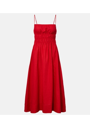 Staud Ayla shirred linen midi dress
