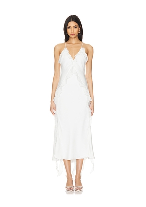 Bardot Marsella Ruffle Midi Dress in White. Size 6. Also in 10.