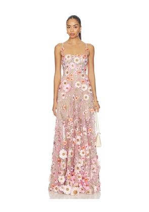 Bronx and Banco Venice 3d Floral Jasmine Maxi Gown in Mauve. Size XS. Also in S, M, L, XL.