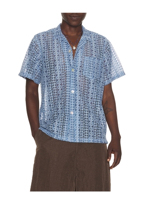 Bather Tide Gonzo Lace Camp Shirt in Blue. Size S. Also in M, L, XL/1X.