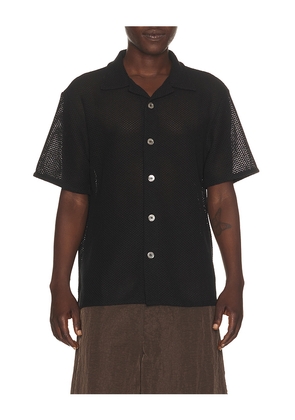 Dunst Open Collared Crochet Shirt in Black. Size M. Also in L.