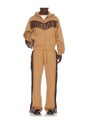 Austin Post Fringed Full Zip Hoodie in Brown. Size S. Also in M, L, XL/1X, XXL/2X.