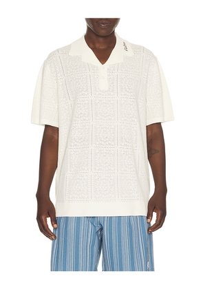 Malbon Resort Crochet Polo in White. Size S. Also in M, L, XL/1X.