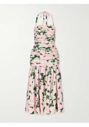 Carolina Herrera - Floral-print Ruched Cotton-blend Maxi Dress - Pink - US0,US2,US4,US6,US8,US10,US12