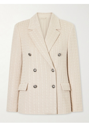 Brunello Cucinelli - Cable-knit Cotton-blend Double-breasted Blazer - Neutrals - IT38,IT40,IT42,IT44,IT46,IT48