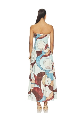 ROAME. Millie Maxi Dress in Baby Blue,Brown. Size S. Also in L, XL.