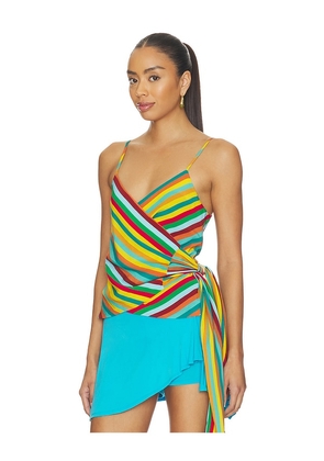 SIMONMILLER Marlowe Crepe Tie Tank Top in Teal,Mustard. Size XS. Also in S, M, L.