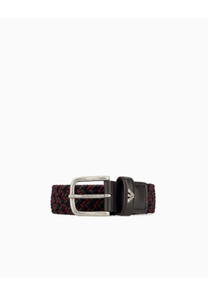 Braided tongue belt with a metal buckle and leather details