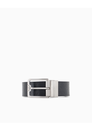 Leather belt with all-over embossed eagle