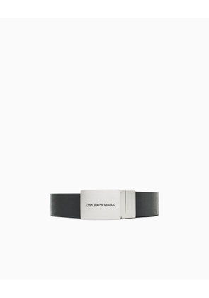 Reversible leather belt with logo buckle