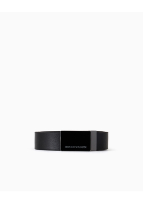 Pebbled leather belt with plate