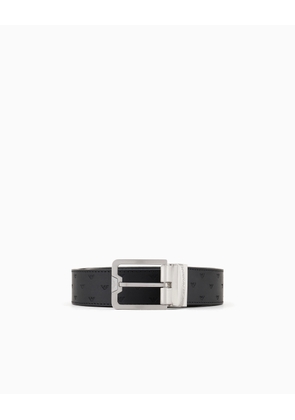 Reversible leather belt with all-over embossed eagle